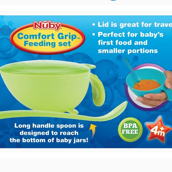 Set of 3 Nuby Non-Skid Feeding Bowl with Lid, Handle & Spoon - Picture 3 of 3